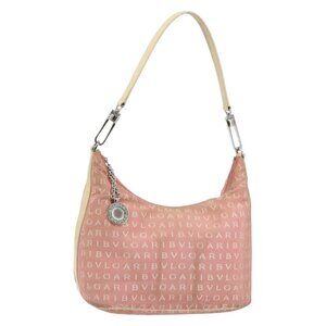 Authentic BVLGARI Logo Mania Shoulder Bag Canvas Pink Silver
